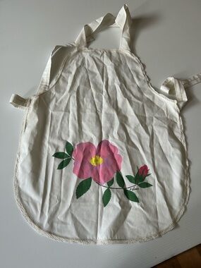 Vintage Floral Kitchen Apron -  Hand Painted Pink Rose